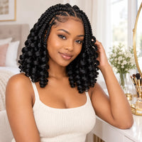 Natural Black short French curl braids lifestyle look