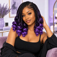 Black to Purple Ombre short French curl braids lifestyle look