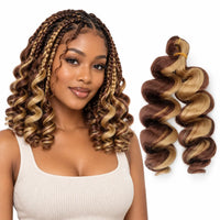 12-inch short French curl braiding hair in Honey Blonde and Chestnut Blend