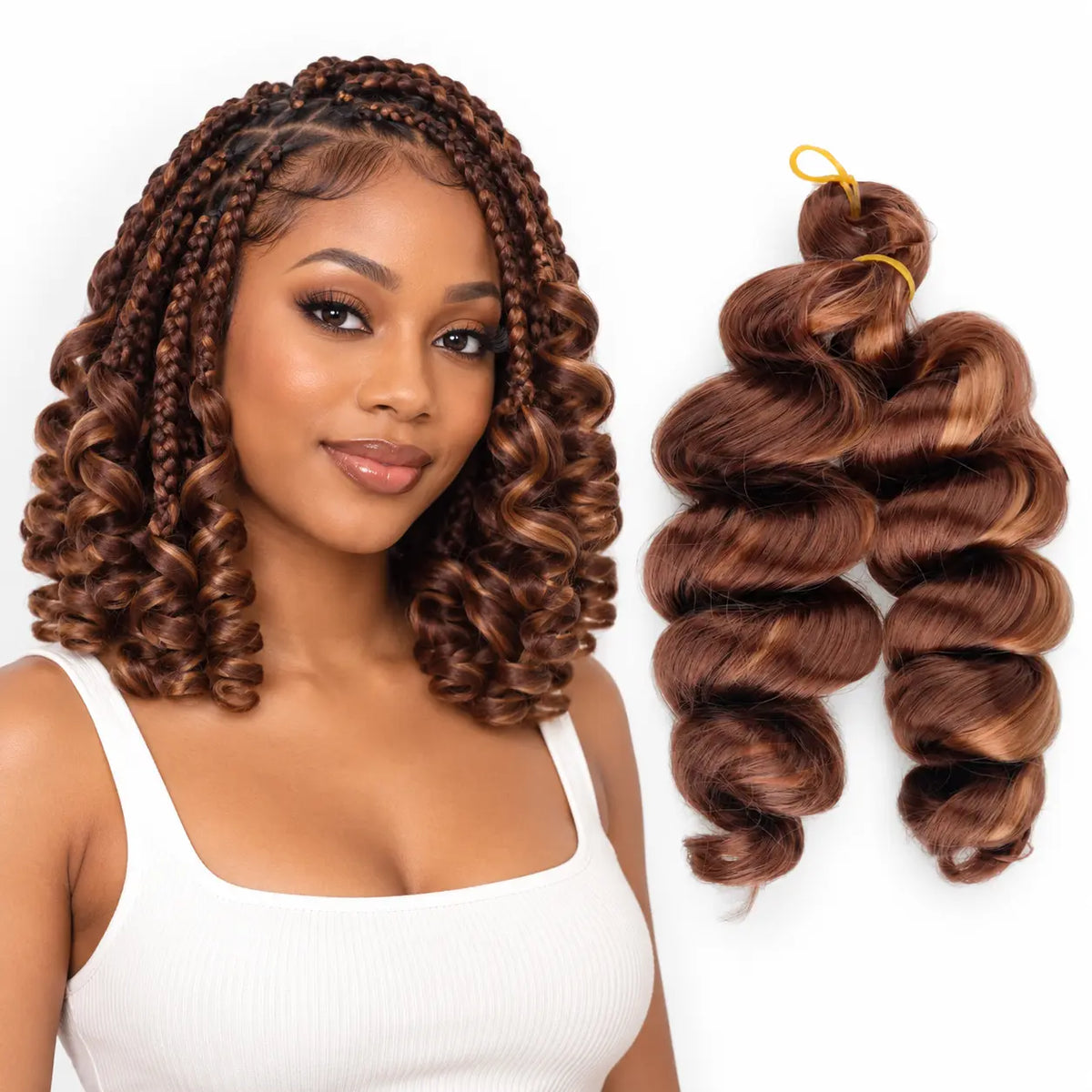 12-inch short French curl braiding hair in Copper Brown and Chestnut Blend