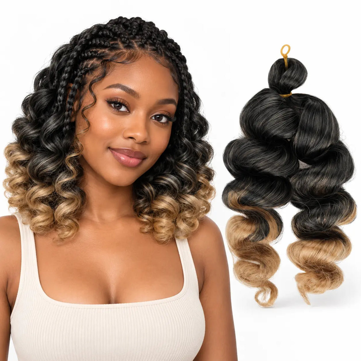 12-inch short French curl braiding hair in Dark Root Honey Blonde