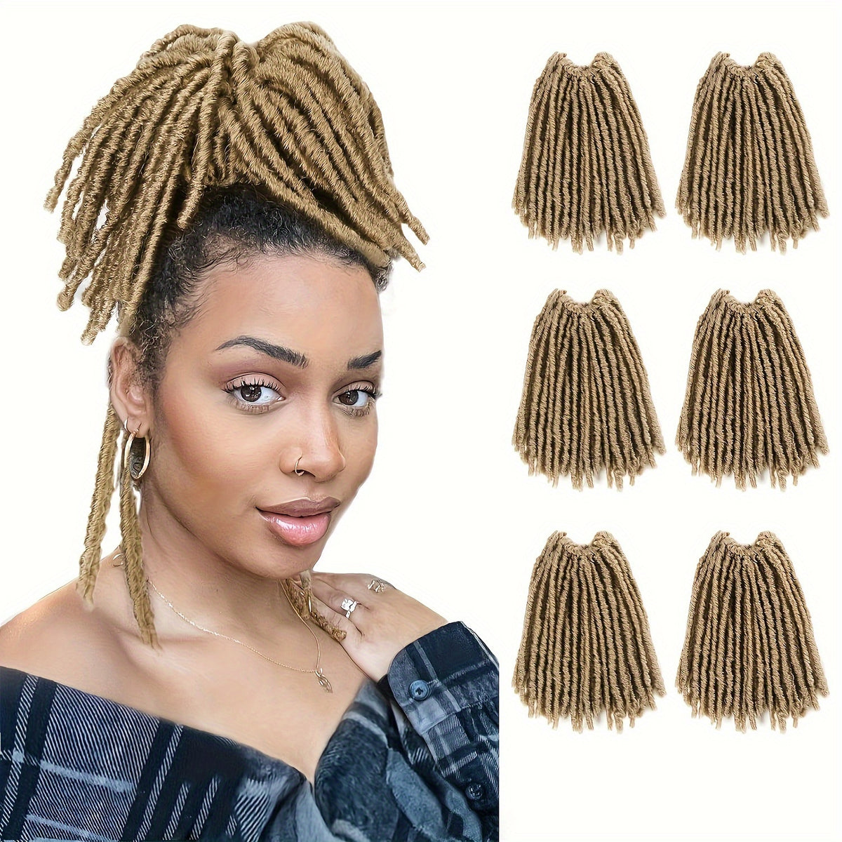6 Packs of Dreadlock Locs 120 Strands Ombre 1B/30 Pre-Looped Crochet Hair