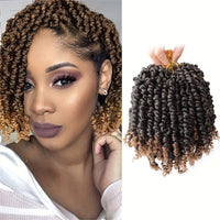 YOROSTAR 8 Inch Pre-Twisted Synthetic Soft Crochet Hair Extensions - 8 Packs, Low Temperature Fiber, Pre-Looped Passion Twist Curly with 6 Inch Hair, Crochet Needle & Hair Rings Gift for Black Women