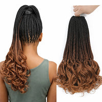 14’’ Synthetic French Curls Crochet Hair Braids Kid-Friendly Ombre Brown to Blonde French Curl Box Braids with Bouncy Curly Ends