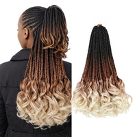 14’’ Synthetic French Curls Crochet Hair Braids Kid-Friendly Ombre Brown to Blonde French Curl Box Braids with Bouncy Curly Ends