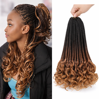 14’’ Synthetic French Curls Crochet Hair Braids Kid-Friendly Ombre Brown to Blonde French Curl Box Braids with Bouncy Curly Ends