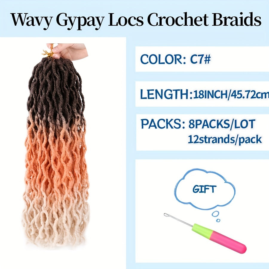 18-Inch Brown Goddess Wavy Faux Locs Crochet Hair Extensions - Natural Looking Synthetic Dreadlocks with Curly Ends, Versatile Styling for All Women, Ethnic Hairstyle Variety|Shoulderlength Locs