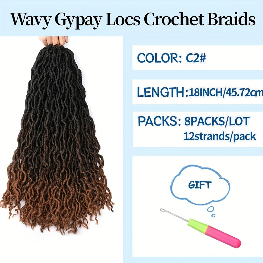 18-Inch Brown Goddess Wavy Faux Locs Crochet Hair Extensions - Natural Looking Synthetic Dreadlocks with Curly Ends, Versatile Styling for All Women, Ethnic Hairstyle Variety|Shoulderlength Locs