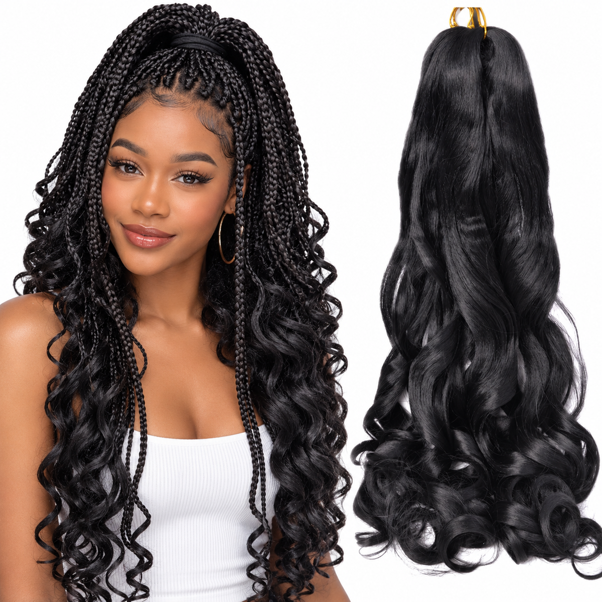 1B 24 inch French curl braiding hair, model and hair bundle