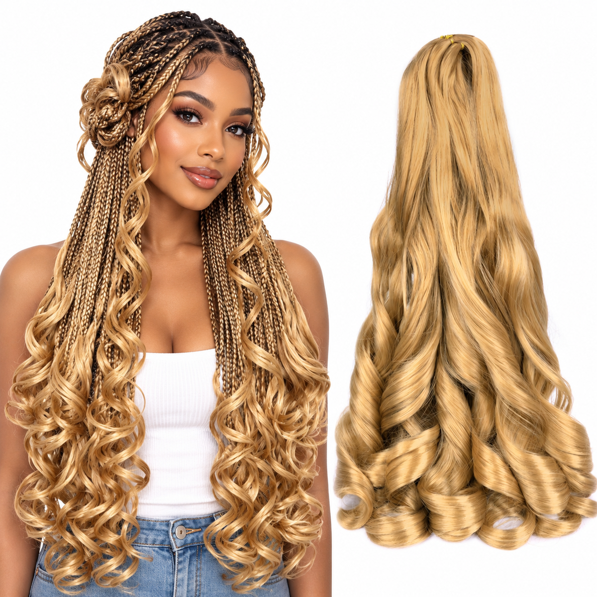 27 24 inch French curl braiding hair, model and hair bundle