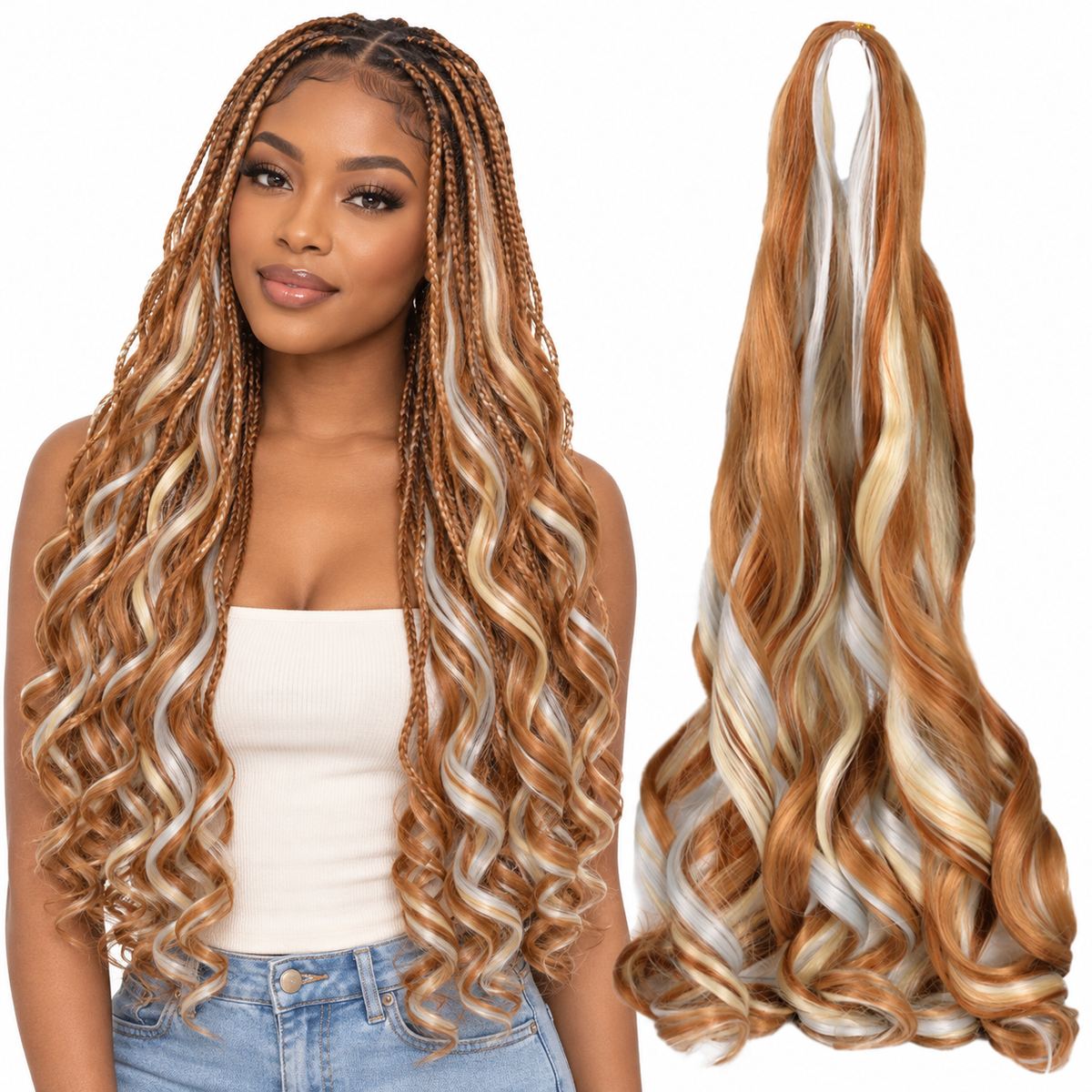 27 613 30 GRAY 24 inch French curl braiding hair, model and hair bundle