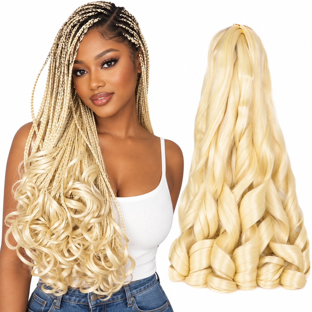 613 24 inch French curl braiding hair, model and hair bundle