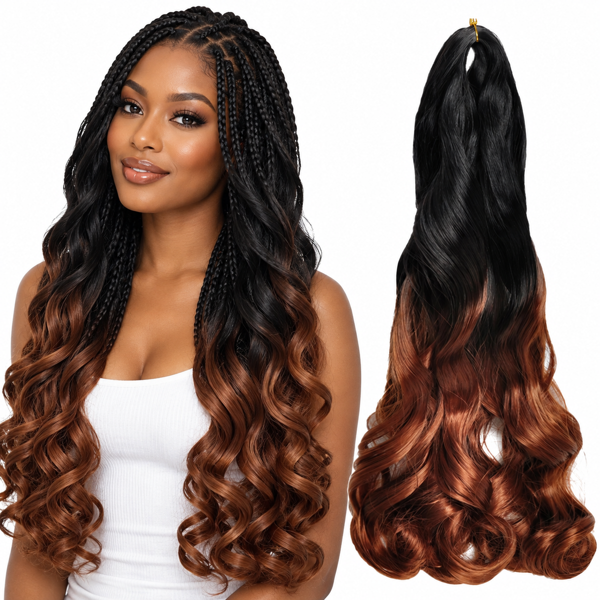 B29 24 inch French curl braiding hair, model and hair bundle