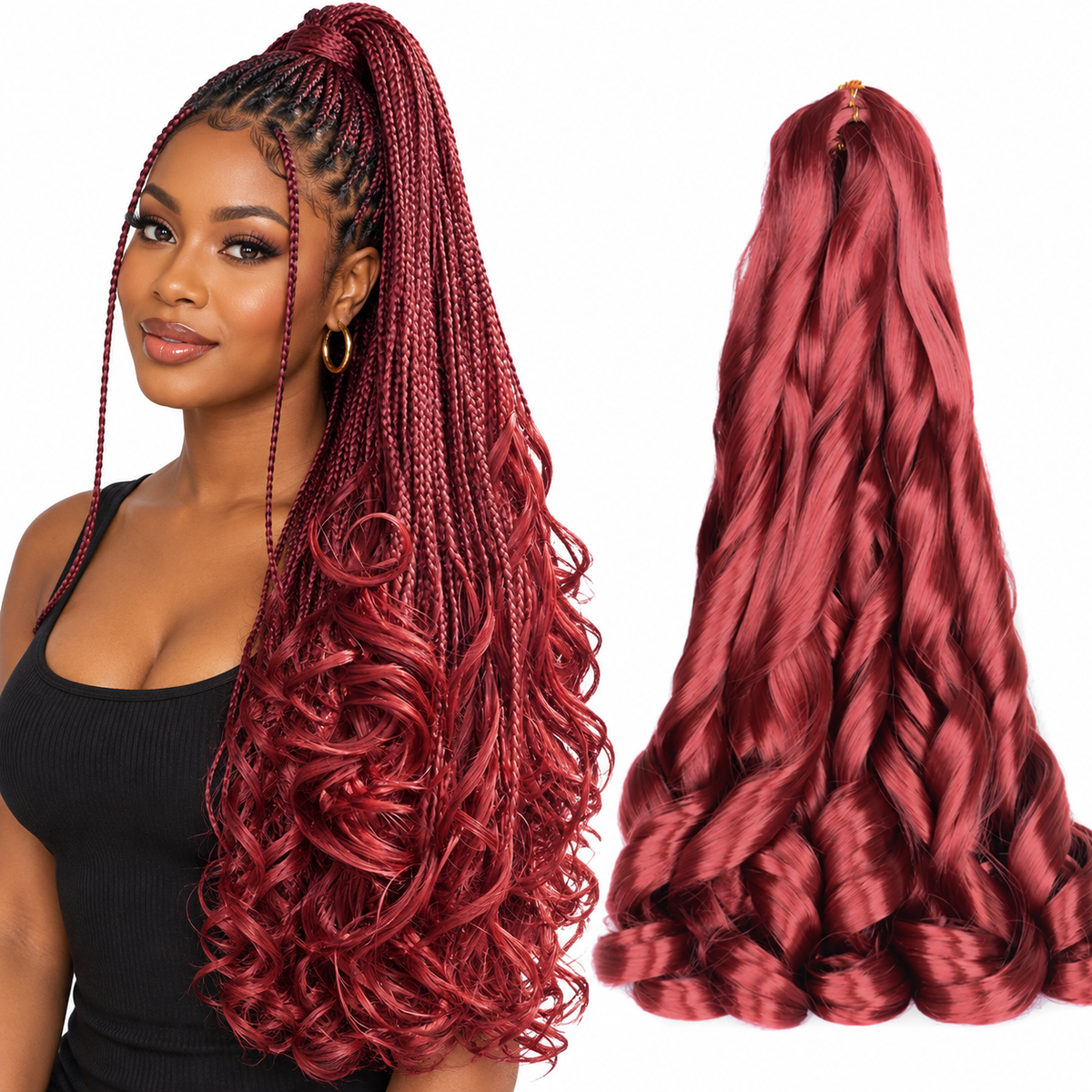 Bug 24 inch French curl braiding hair, model and hair bundle