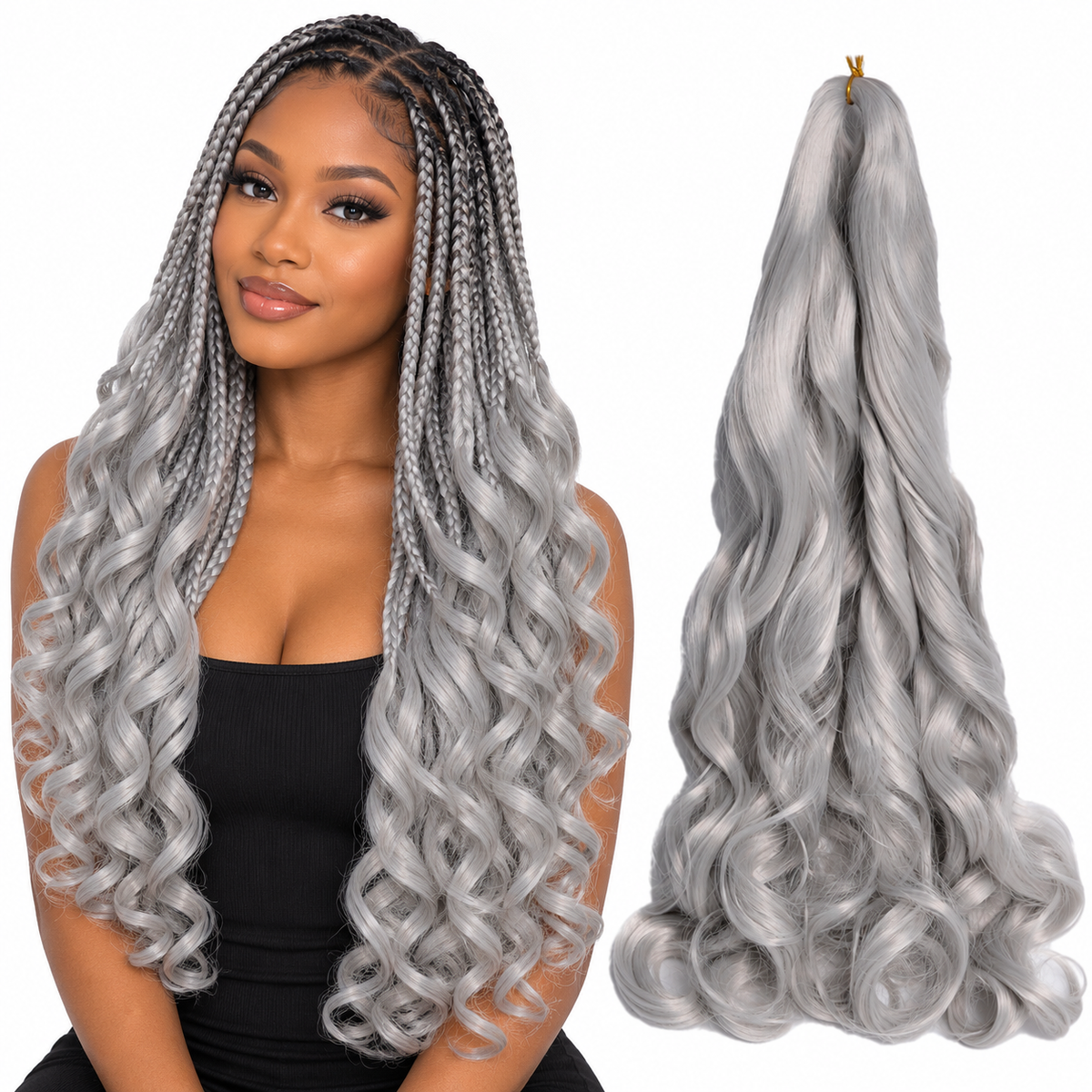 Gray1 24 inch French curl braiding hair, model and hair bundle