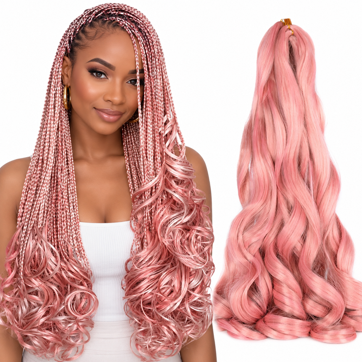 MP2 24 inch French curl braiding hair, model and hair bundle