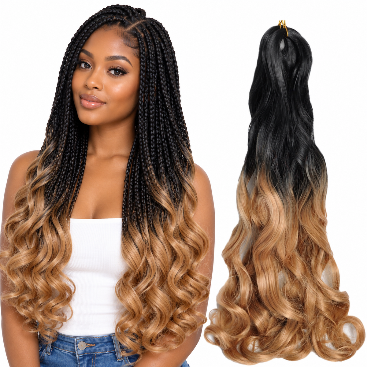OT 1B 27 24 inch French curl braiding hair, model and hair bundle
