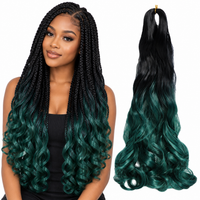 OT1B Green 24 inch French curl braiding hair, model and hair bundle