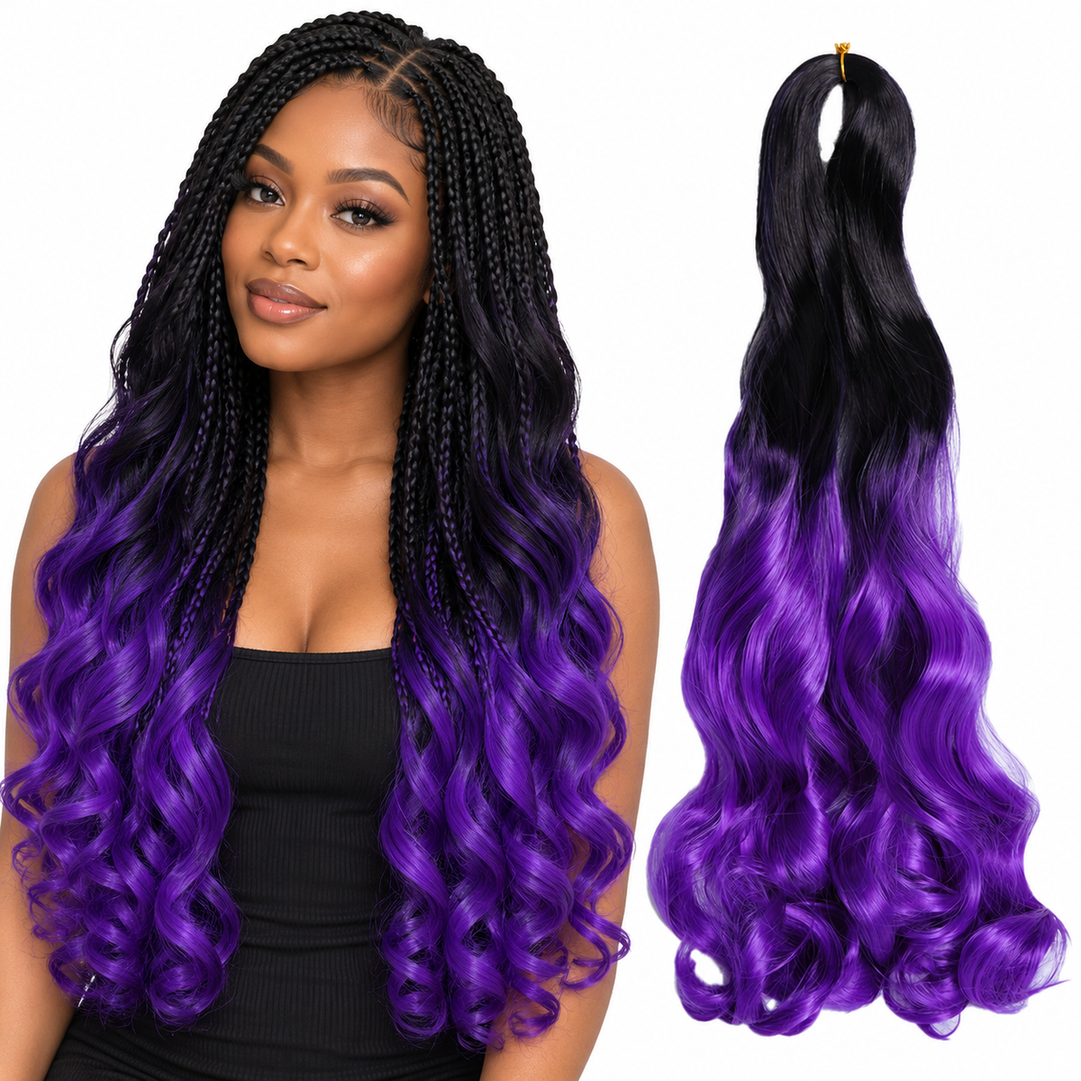OT1B Pur 24 inch French curl braiding hair, model and hair bundle