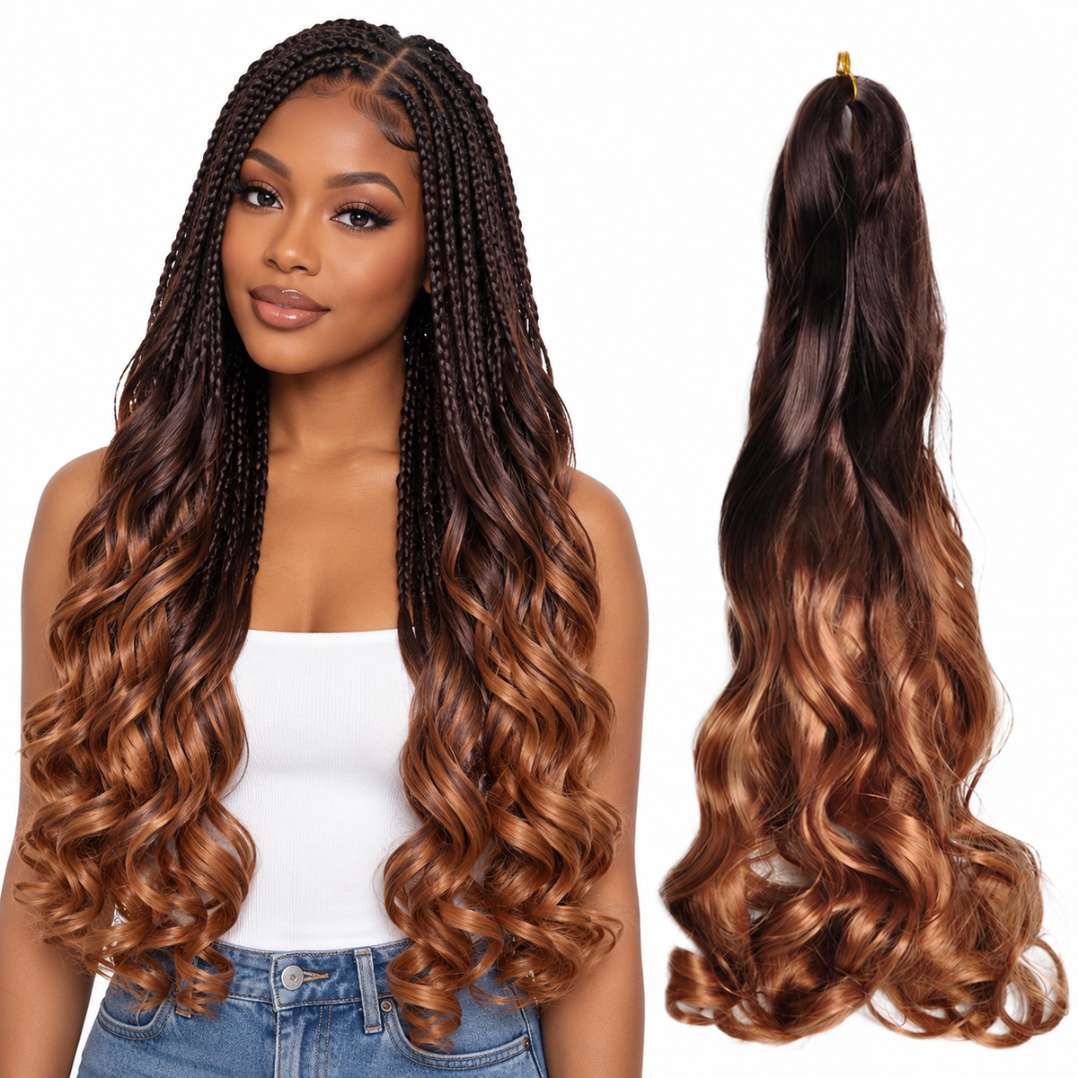 OT4 30 24 inch French curl braiding hair, model and hair bundle
