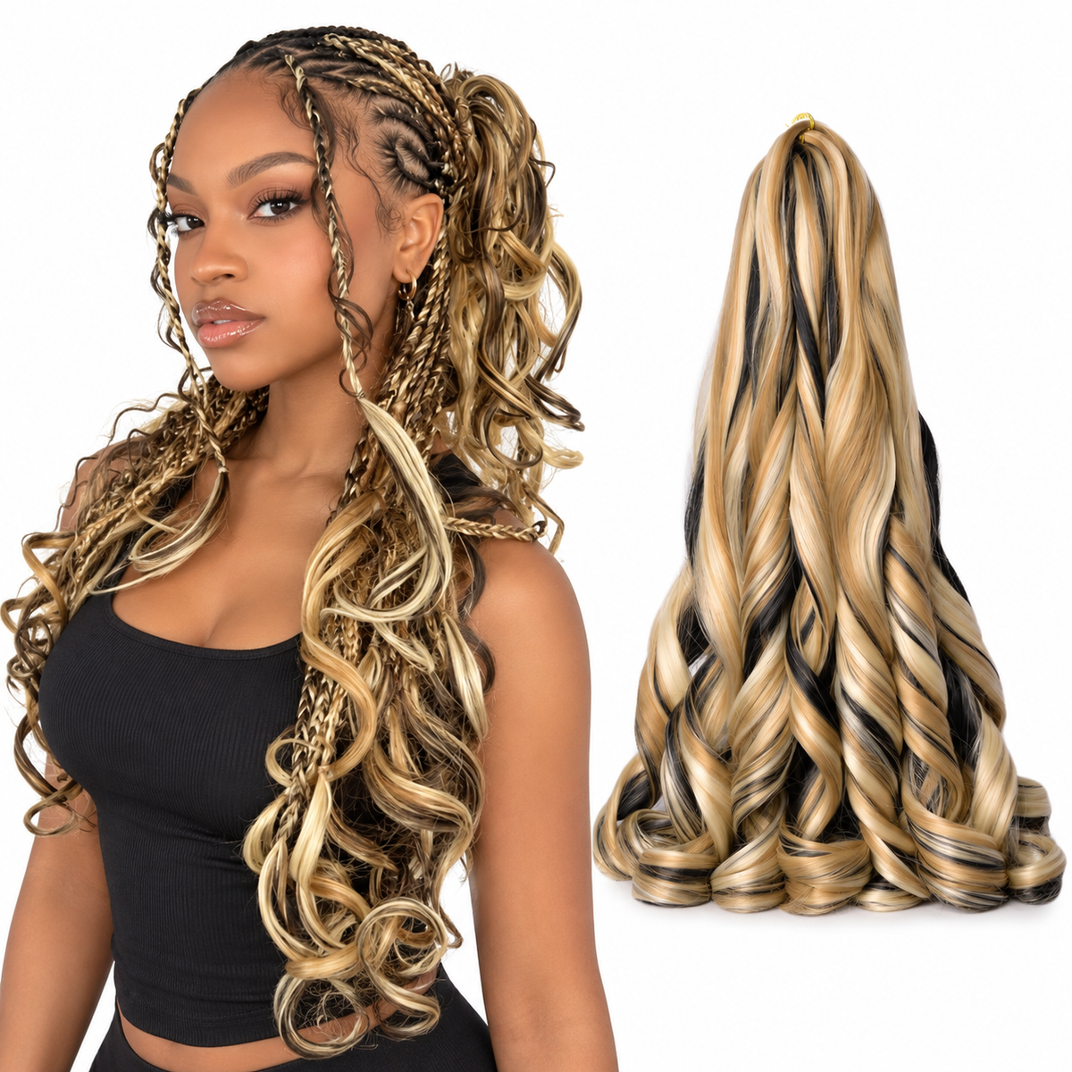 P1B 27 613 24 inch French curl braiding hair, model and hair bundle