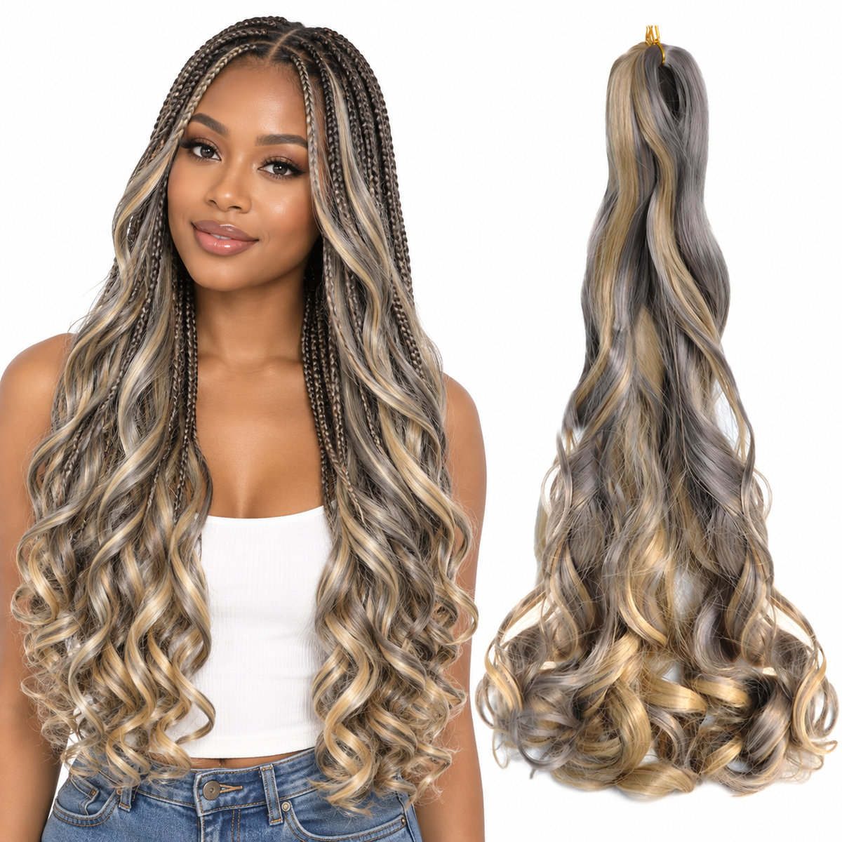 P24 171 24 inch French curl braiding hair, model and hair bundle