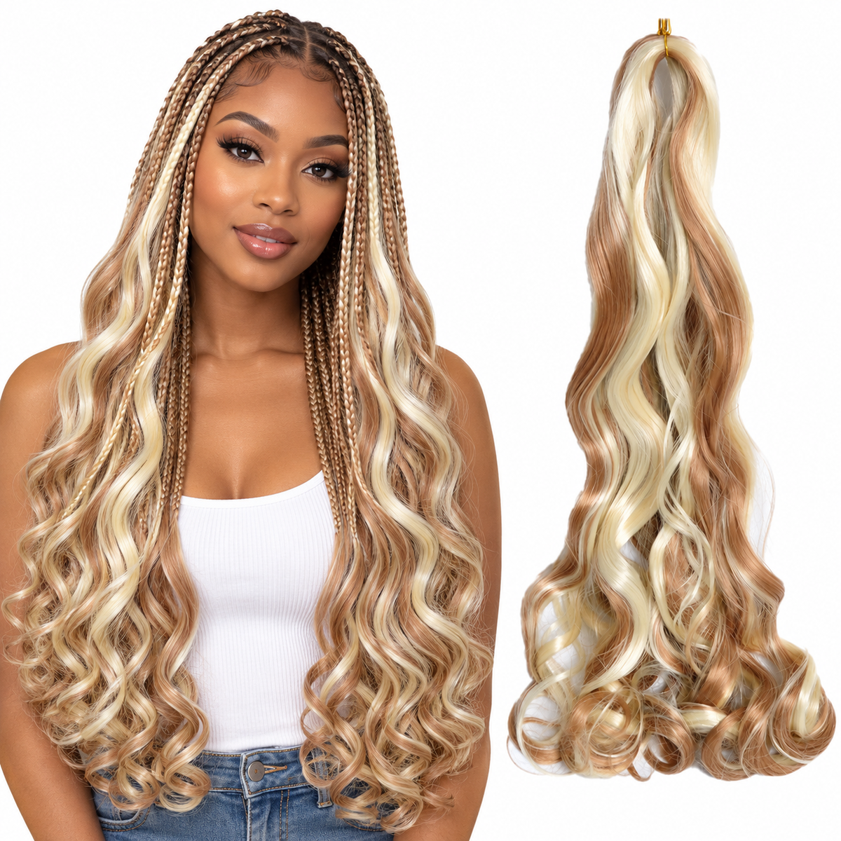 P27 613 24 inch French curl braiding hair, model and hair bundle