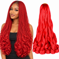 Red 24 inch French curl braiding hair, model and hair bundle