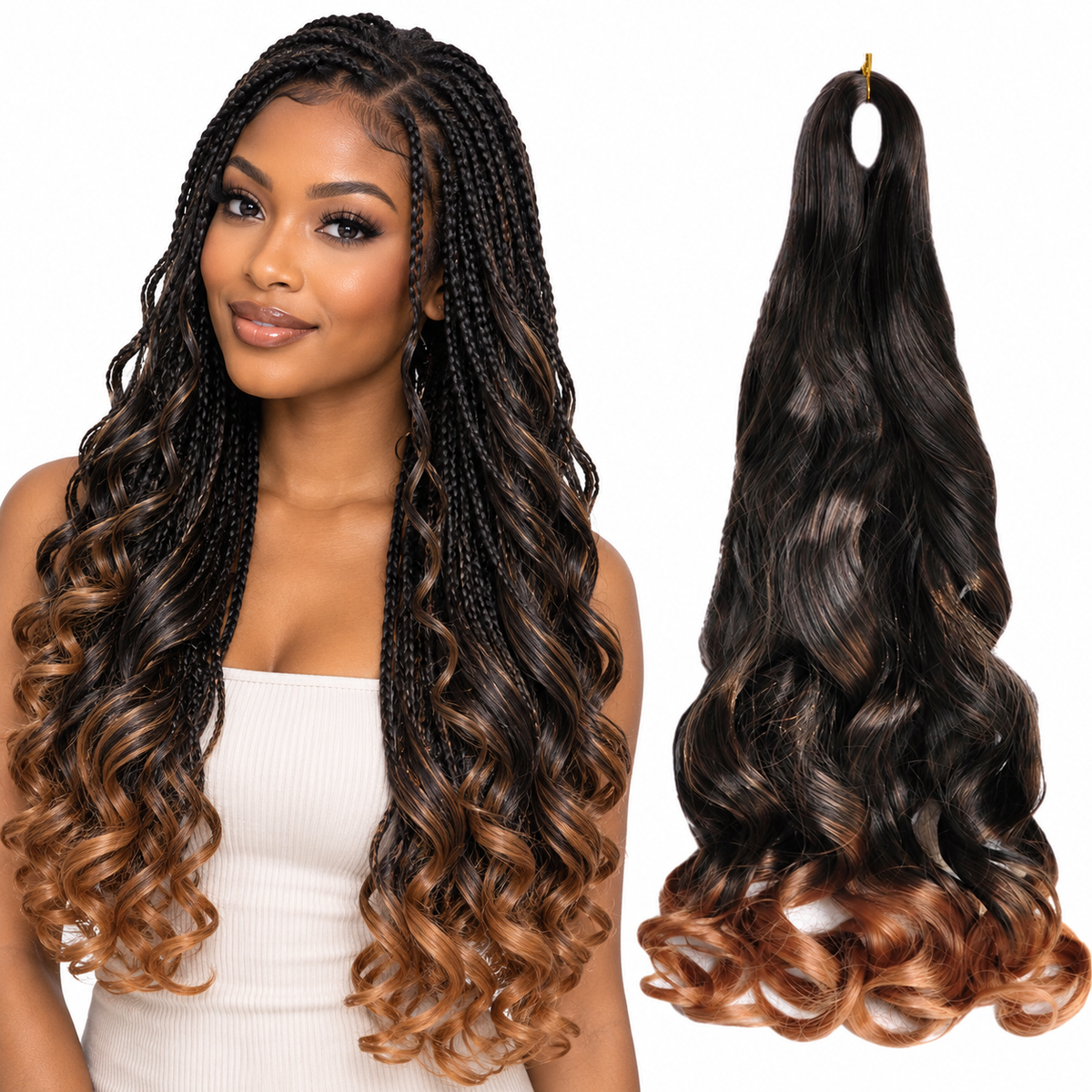 T1B 30 24 inch French curl braiding hair, model and hair bundle