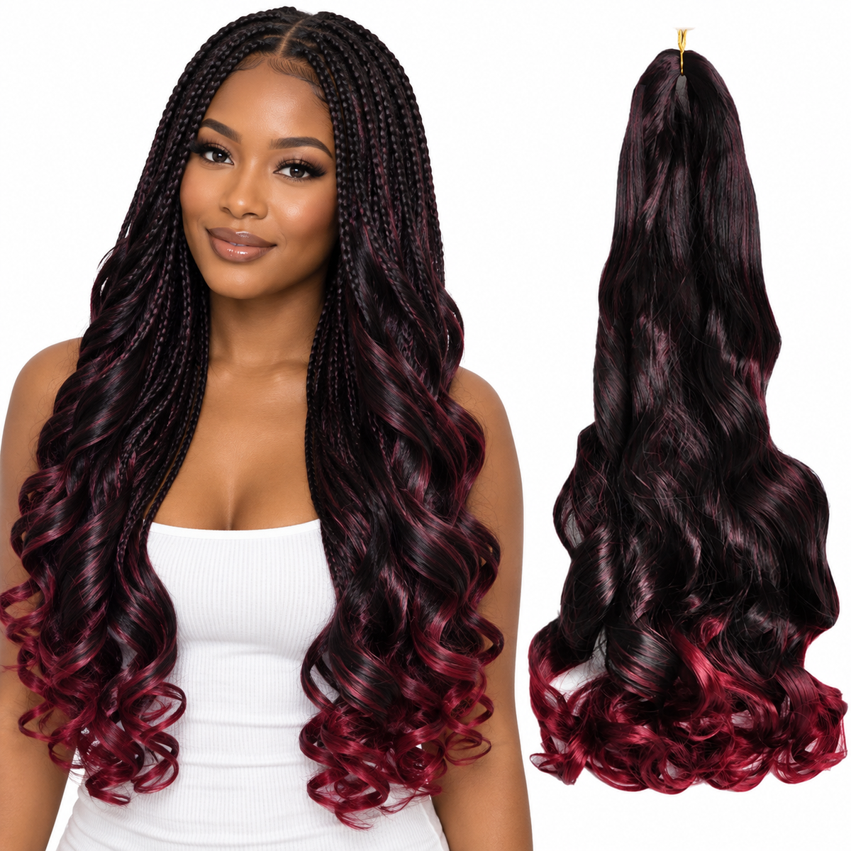 T1B Bug 24 inch French curl braiding hair, model and hair bundle