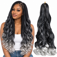 T1B  Gray 24 inch French curl braiding hair, model and hair bundle