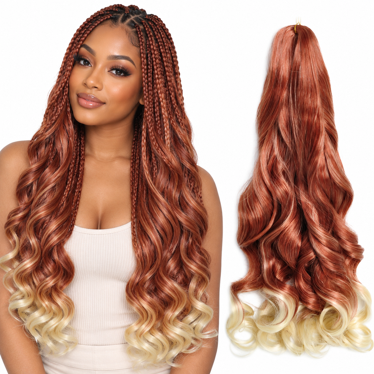 T350 613 24 inch French curl braiding hair, model and hair bundle