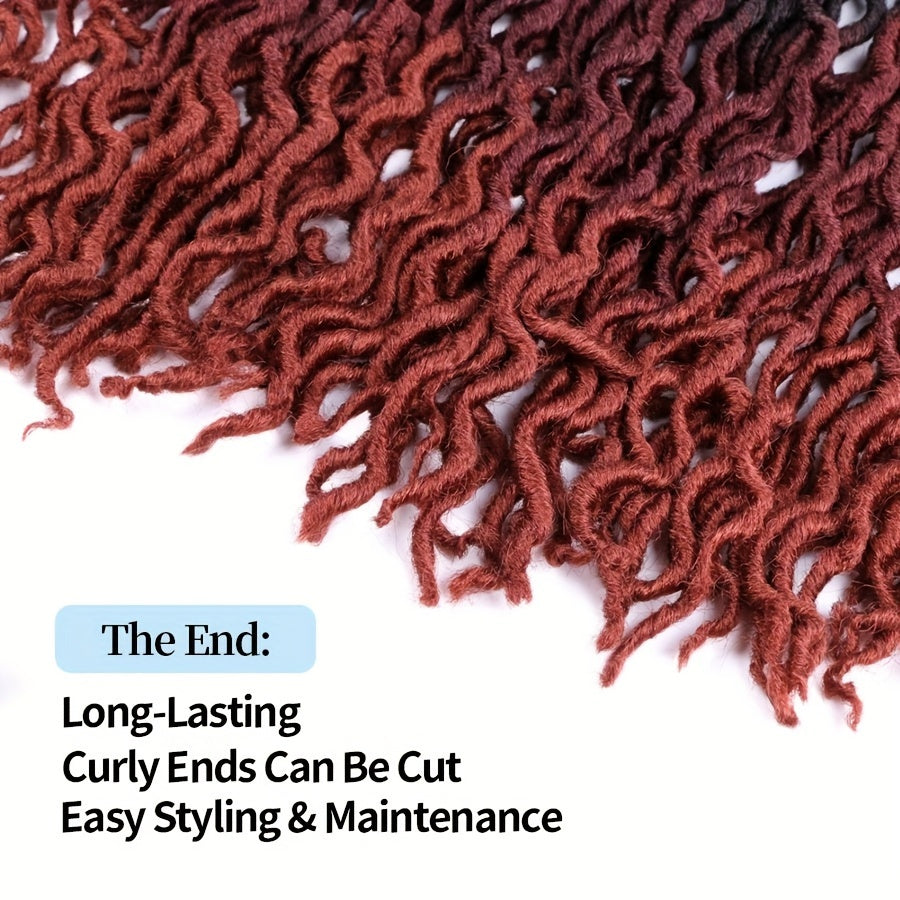 18-Inch Brown Goddess Wavy Faux Locs Crochet Hair Extensions - Natural Looking Synthetic Dreadlocks with Curly Ends, Versatile Styling for All Women, Ethnic Hairstyle Variety|Shoulderlength Locs