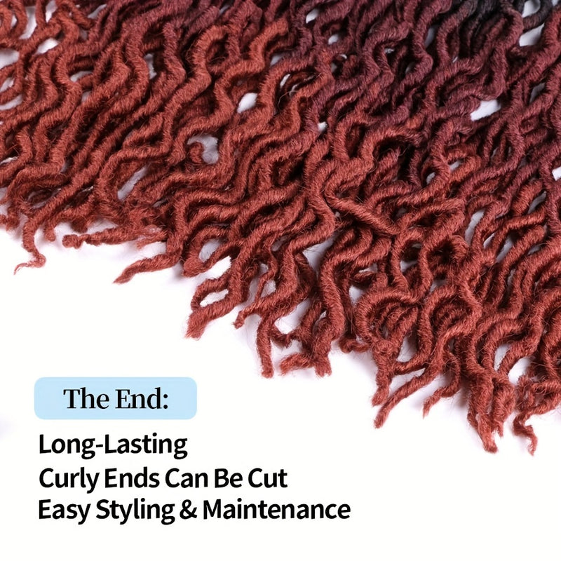 18-Inch Brown Goddess Wavy Faux Locs Crochet Hair Extensions - Natural Looking Synthetic Dreadlocks with Curly Ends, Versatile Styling for All Women, Ethnic Hairstyle Variety|Shoulderlength Locs