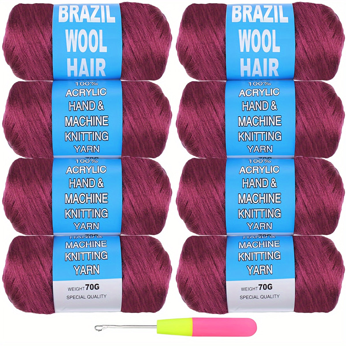 8 Pcs Brazilian Wool Braiding Hair – Acrylic Yarn for Crochet Box Braids, Senegalese Twist & Faux Locs Extensions