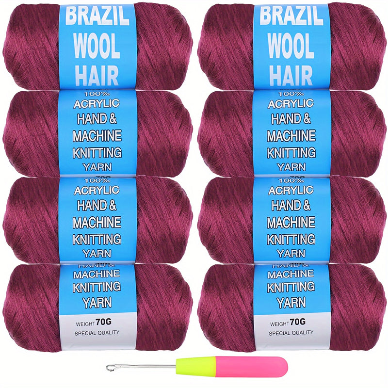 8 Pcs Brazilian Wool Braiding Hair – Acrylic Yarn for Crochet Box Braids, Senegalese Twist & Faux Locs Extensions