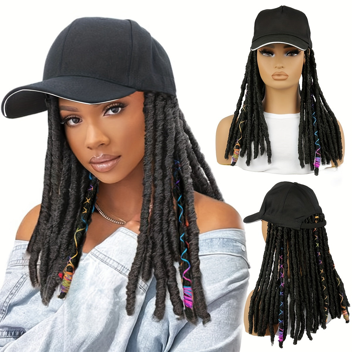 Baseball Cap Wig with Braided & Faux-Lock Synthetic Hair – Easy Hat Style for Parties & Halloween