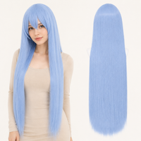 Light Blue-466 40 inch long straight cosplay wig on model with back view