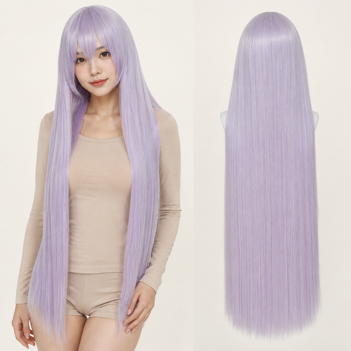 Purple-099 40 inch long straight cosplay wig on model with back view