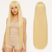 Yellow-299 40 inch long straight cosplay wig on model with back view