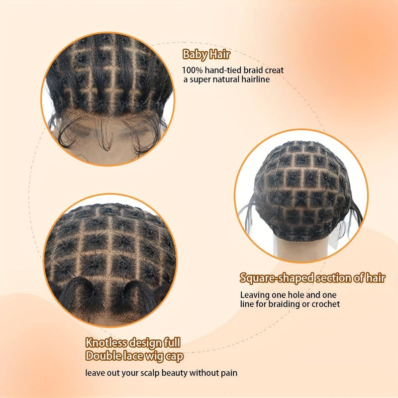 Embroidered Full Double Lace Woven Wig Cap, DIY Wig Cap For Crochet Hair Extensions, Crochet Wig Cap With Baby Hair, Wig Sewing Crochet Wig Cap Square Base