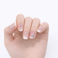 10pcs Sweet Cute Press-On Nails – Blue Nude Short Round Cat Eye False Nails with Butterfly, Shiny Summer Set