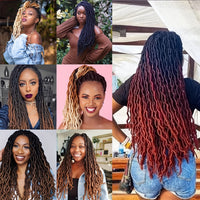 18-Inch Brown Goddess Wavy Faux Locs Crochet Hair Extensions - Natural Looking Synthetic Dreadlocks with Curly Ends, Versatile Styling for All Women, Ethnic Hairstyle Variety|Shoulderlength Locs