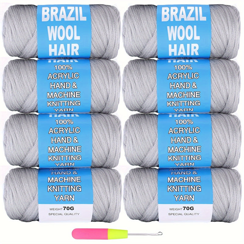 8 Pcs Brazilian Wool Braiding Hair – Acrylic Yarn for Crochet Box Braids, Senegalese Twist & Faux Locs Extensions