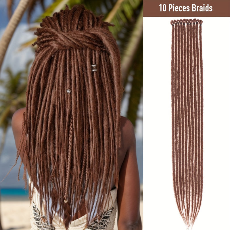 10-Strands Ombre Synthetic Dreadlock Braids – Pre-Looped Crochet Hair Extensions (Black-Grey-Purple / Multi-Color) – Lightweight Protective Locs