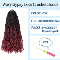 18-Inch Brown Goddess Wavy Faux Locs Crochet Hair Extensions - Natural Looking Synthetic Dreadlocks with Curly Ends, Versatile Styling for All Women, Ethnic Hairstyle Variety|Shoulderlength Locs