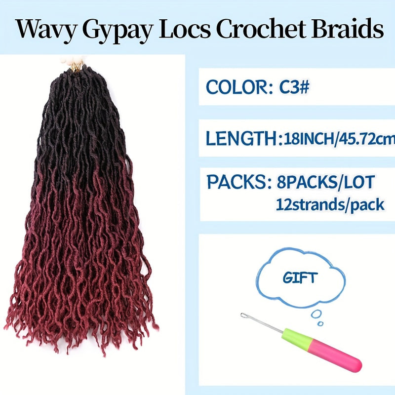 18-Inch Brown Goddess Wavy Faux Locs Crochet Hair Extensions - Natural Looking Synthetic Dreadlocks with Curly Ends, Versatile Styling for All Women, Ethnic Hairstyle Variety|Shoulderlength Locs