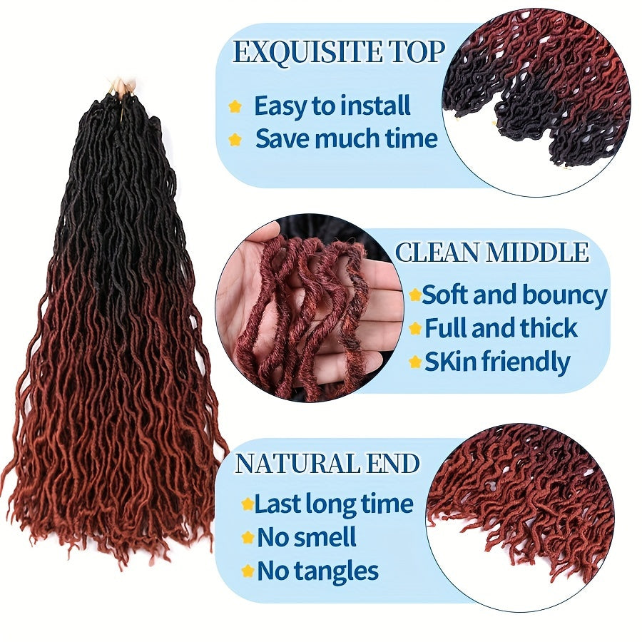 18-Inch Brown Goddess Wavy Faux Locs Crochet Hair Extensions - Natural Looking Synthetic Dreadlocks with Curly Ends, Versatile Styling for All Women, Ethnic Hairstyle Variety|Shoulderlength Locs