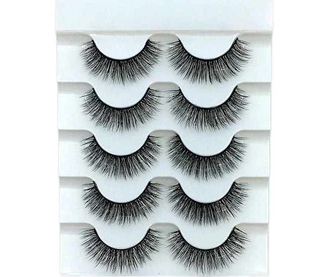 5 Pairs 3D Faux Mink False Eyelashes – Natural Makeup Wispy Lashes with Soft Thin Band