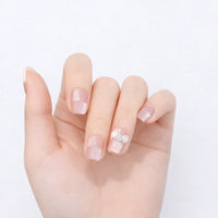 10pcs Sweet Cute Press-On Nails – Blue Nude Short Round Cat Eye False Nails with Butterfly, Shiny Summer Set